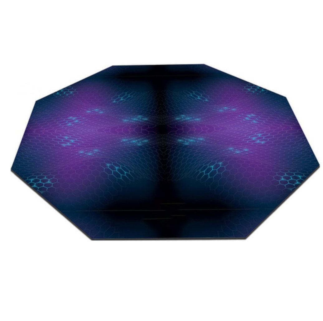 Covoras pentru scaun de gaming, Zola, octogonal, antiderapant, impermeail, grosime 4 mm, 120 x 120 cm, model abstract, albastru/violet Covoras pentru scaun de gaming, Zola, octogonal, antiderapant, impermeail, grosime 4 mm, 120 x 120 cm, model abstract, albastru/violet